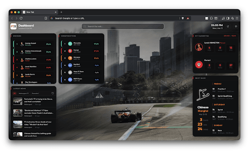 F1X: Live F1 Dashboard & Race Tracker - New Tab :: Live Formula 1 dashboard on every new tab — real-time standings, race calendar, lap times, news & driver stats.