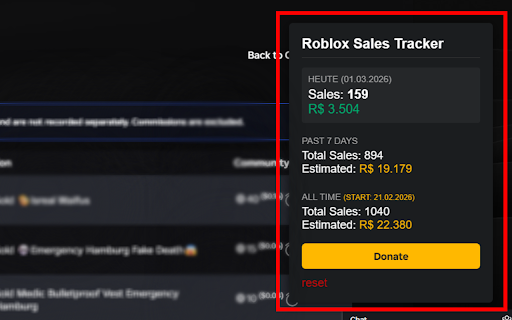 Roblox Sales Tracker :: Standalone Roblox sales intelligence dashboard and real-time sales tracker with per-group analytics.