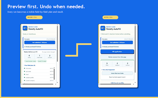 Job Application Autofill — Needly :: Autofill job applications on Workday, Greenhouse, Lever, Ashby, and other recognized forms. Your profile stays on your device.
