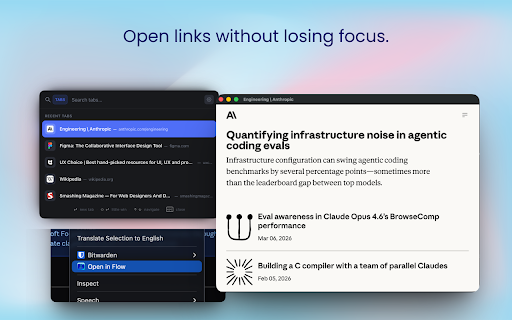 Flow — Tab Search, New Tab & Quick Launcher :: Search tabs, history & bookmarks instantly. Beautiful new tab with daily tasks, themes & 40+ wallpapers. Keyboard-first.