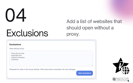 RateProxy — менеджер и переключатель прокси :: Управляйте и переключайте HTTP(S) и SOCKS5-прокси, импортируйте TXT/CSV, проверяйте прокси и настраивайте их по сайтам.