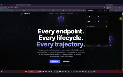 TheWARDN — AI Governance :: Govern AI agent actions from your browser. Approve escrow, monitor verdicts, detect Shadow AI.