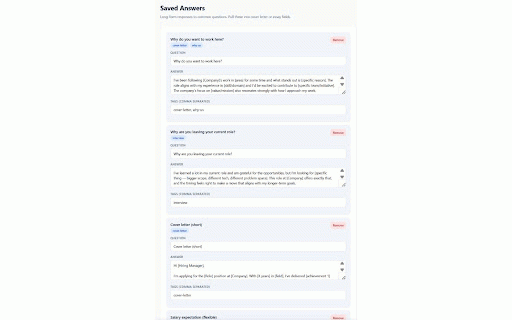 JobFlow Autofill :: Smart autofill for job apps, sign-ups, shipping & contact forms. Custom fields, templates & saved answers — stored locally.