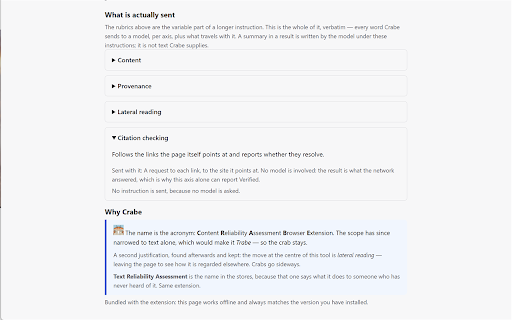 Text Reliability Assessment :: Assesses the text on a web page and states how strong the evidence behind each finding is. Uses your own AI key. No tracking.