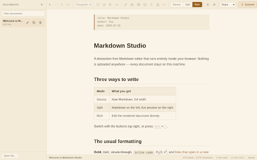 Markdown Live Preview, MD Viewer & Converter :: Live markdown preview as you type. MD file viewer, markdown to PDF and Word, plus PDF and Word to markdown. Offline.