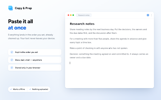 Copy & Prep — Text from here and there, copied together. :: Stop copying, pasting, then fixing. Collect text as you browse, get the order and line breaks right, then paste it all at once.