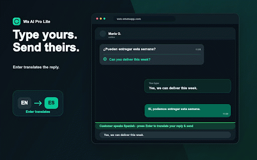 Wa AI Pro Lite — AI Auto-Reply & Translation for WhatsApp Web :: WhatsApp AI: auto-reply (text & photos), chat translation and voice transcription — from your personalized library.