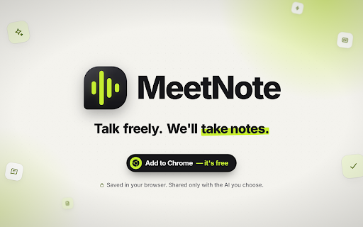 MeetNote: AI Notes for Online Meetings :: Live transcripts, AI summaries, action items and Q&A for Google Meet, Zoom, Microsoft Teams and Webex, right in your side panel.