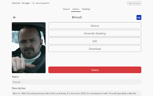Chatbot Manager :: Chatbot toolkits, character card library, greeting generation and character search.