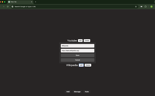 Sleek Favorites :: A minimalist homepage with customizable favorites and a memo space.