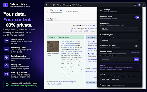Clipboard History :: A private, local history of text copied from webpages.