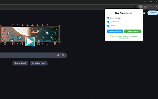 Dev Store Scrub :: A developer tool to manage application storage (session storage, local storage, and cookies) with clear and reload functionality
