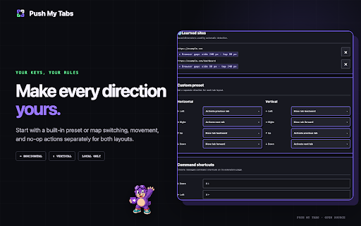 Push My Tabs :: Switch and move tabs with directional shortcuts that follow the browser's tab layout.