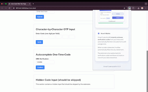 Gmail Code Autofill :: Monitors Gmail for verification codes and autofills forms on matched domains.