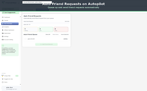 FriendFilter - Bulk Friends Remover & Engagement Tracker :: AI-powered Facebook™ friend list manager — track engagement, find inactive profiles, and bulk unfriend with one click