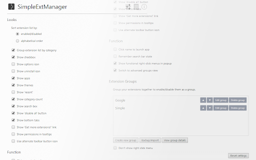 SimpleExtManager Beta :: A simple menu to enable, disable and access options of extensions.