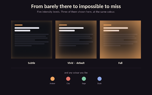 Nimbus - Eye Strain Break Reminder :: A soft glow around the edge of your browser reminds you to rest your eyes every 20 minutes. No popups, no alarms, no tracking.
