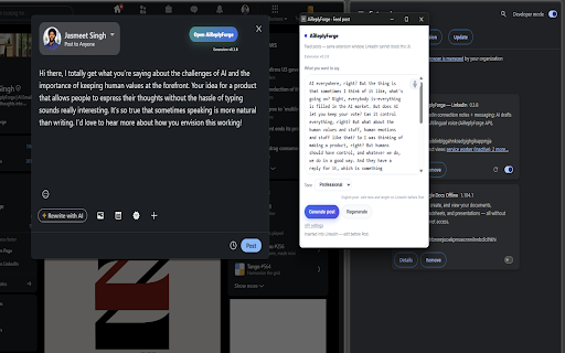 AiReplyForge :: Polished AI email for Gmail, Yahoo Mail, Outlook (web) (customize company mail url in Options) and LinkedIn.