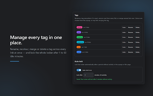 Link Locker :: Save and organize links with color-coded tags, domain grouping, and password-encrypted storage. Never lose a link.