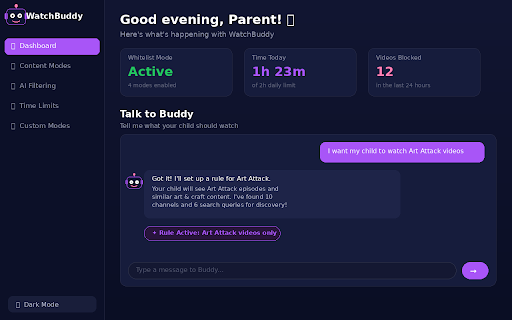 WatchBuddy — Safe YouTube for Kids :: AI-powered YouTube safety for kids. Smart content filtering, time limits, and parental controls.