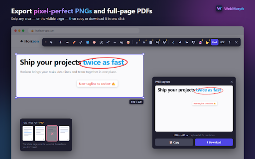 WebMorph - Live Web Page Editor :: Modify live websites in seconds. Change text, hide elements, replace images, adjust layouts, annotate pages and export mockups.