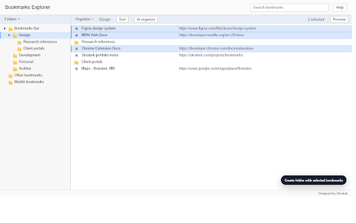 Bookmarks Explorer :: A file-manager-style extension for browsing, sorting, editing, moving, copying, and organizing bookmarks.