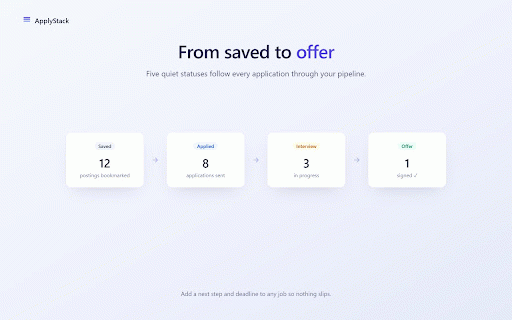 ApplyStack :: Privacy-first job page saver and application tracker. Local-only: no account, no backend, no tracking.