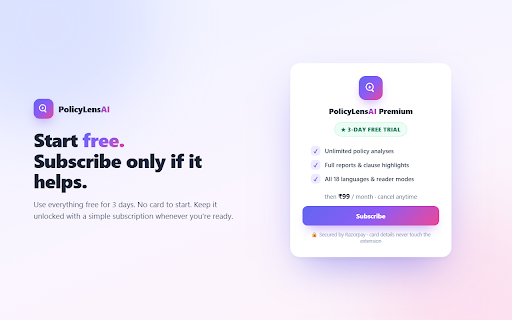 PolicyLens AI :: Understand any Terms or Privacy policy in plain English and see your privacy exposure before you agree. Page analysis runs locally.