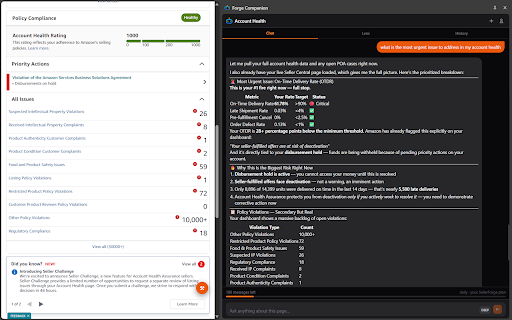 Forge Companion: AI Amazon Seller Assistant (Sales, PPC, Account Health) :: AI for Amazon sellers — a listing score on every product page, market snapshots on search, and a copilot in Seller Central.