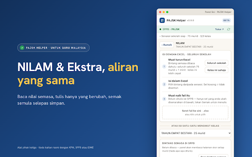PAJSK Helper - davinhub :: Isi skor PAJSK di SPPB dengan lebih pantas melalui panel sisi, import Excel, semakan awal dan pengesahan selepas simpan.