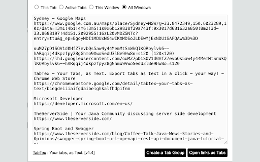 TabTex: Tabs, as Text! :: Export tabs, create tab groups. Extremely quick.