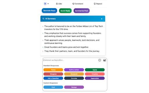 ReplyWizz :: ReplyWizz generates smart LinkedIn & X comments with one click. Keyboard shortcuts let you scroll, like, reply & post fast.