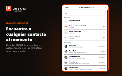 Linkia CRM & LinkedIn Sales :: CRM de ventas para LinkedIn: captura contactos con un clic y deja que el Copiloto IA redacte los mensajes que cierran venta.