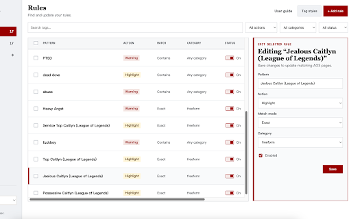 AO3 Tag Highlighter :: Mark AO3 tags, show warnings, and collapse works with your own tag rules.
