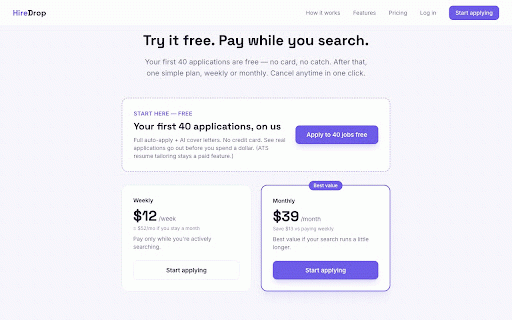 HireDrop — Auto-Apply on Indeed, ZipRecruiter, Greenhouse :: Auto-apply on Indeed, ZipRecruiter, Greenhouse, Lever & Ashby with your resume and an AI-written cover letter.