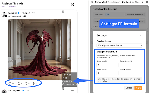 Threads Video Bulk Downloader - Sort Feed for Threads :: Sort Threads feeds/posts/search/communities, Export to excel, Bulk Download Threads videos and images.