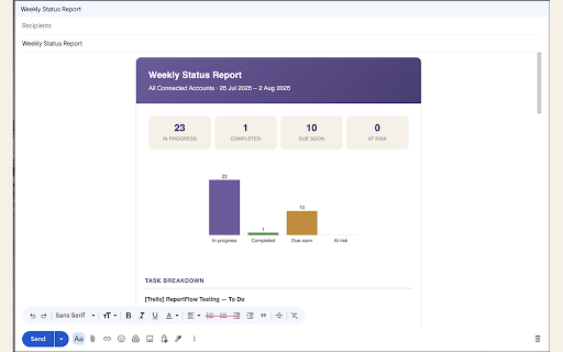 ReportFlow :: ReportFlow: tasks in, report out. Turn Trello, Asana, ClickUp & monday.com boards into client-ready status reports in one click.