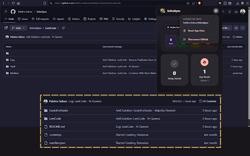 Syncode: Auto-Sync DSA to Github (AlgoCommit) :: Automatically sync your LeetCode, GeeksForGeeks, & Codeforces solutions to GitHub with streak tracking and difficulty stats.