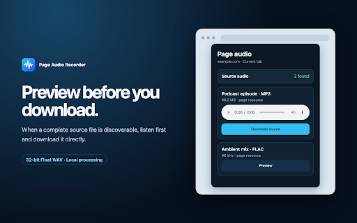 Page Audio Recorder :: Download discoverable source audio or record active-tab audio as lossless WAV.