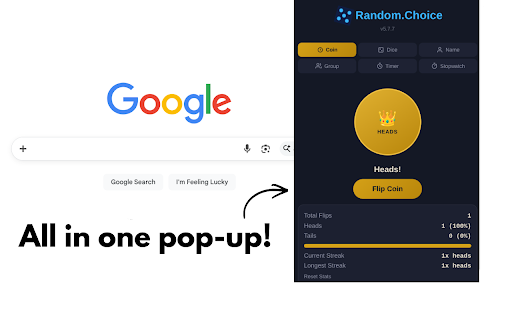 Random.Choice :: A minimalist coin flip, dice roll, name picker and group creator program all in one popup!