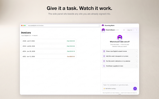 Stunning Cowork :: Your AI agent that does tasks for you — right inside your browser.