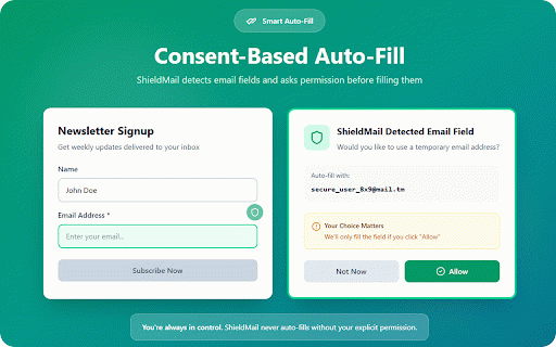 Shield mail :: ShieldMail is a privacy-focused extension generating disposable email addresses to protect your inbox from spam.