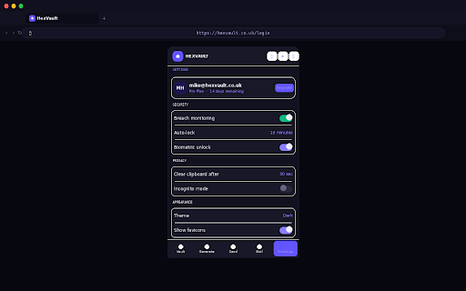 HexVault :: Zero-knowledge password manager with active phishing detection. Auto-fill, generate, and save passwords securely.