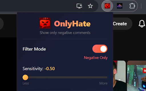 OnlyHate: Negative Comment Filter :: Focus on the feedback that matters. Automatically filter and display only negative sentiments on YouTube using AI analysis.