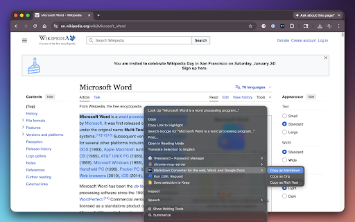 Markdown Converter for the web, Word, and Google Docs :: Convert rich text from the clipboard into Markdown directly from the toolbar or context menu.