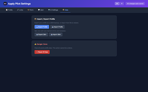 Apply Pilot :: Smart job application form auto-filler with AI semantic matching and auto-learning. Supports English, German, and Chinese forms.
