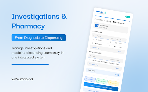 Zonov.ai — Hospital OPD Agent :: Zonov.ai hospital OPD — patient registration, doctor queue, UPI payment, token, prescriptions, pharmacy & lab QR, WhatsApp alerts.