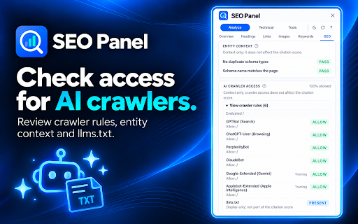 SEO Panel :: Professional SEO audit side panel with real-time page analysis