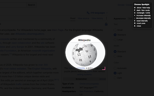 Chrome Spotlight :: A spotlight-style focus tool that darkens or blurs the page while keeping a movable visible area.