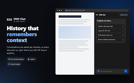 SNN Chat - AI Assistant :: Chat with any webpage from Chrome's side panel. Summarize, explain and ask questions using any AI model via OpenRouter.